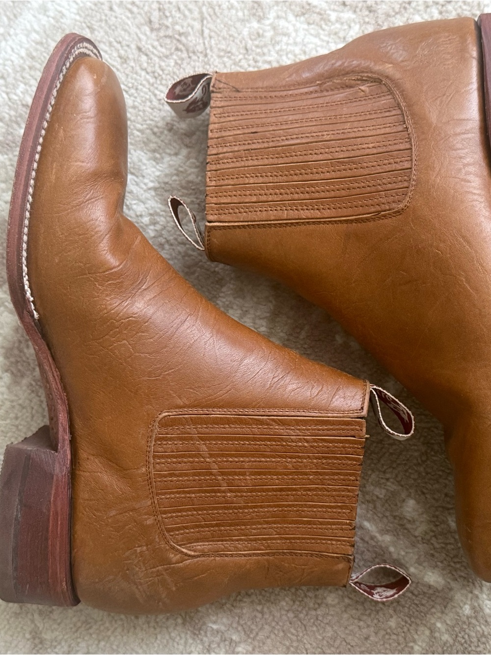 Classic Tan Leather Western Chelsea Boots Mens El Canelo Sz 9 square Toe